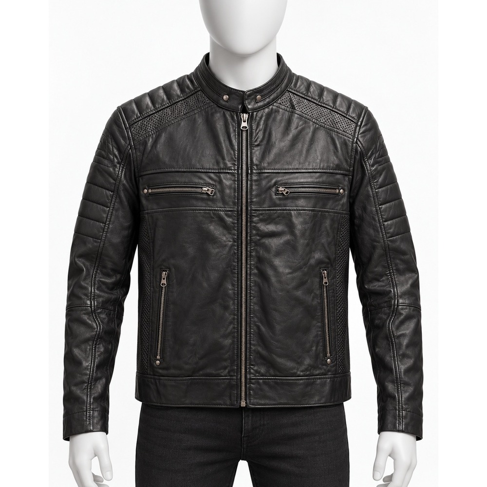 Real leather brand black racing jacket